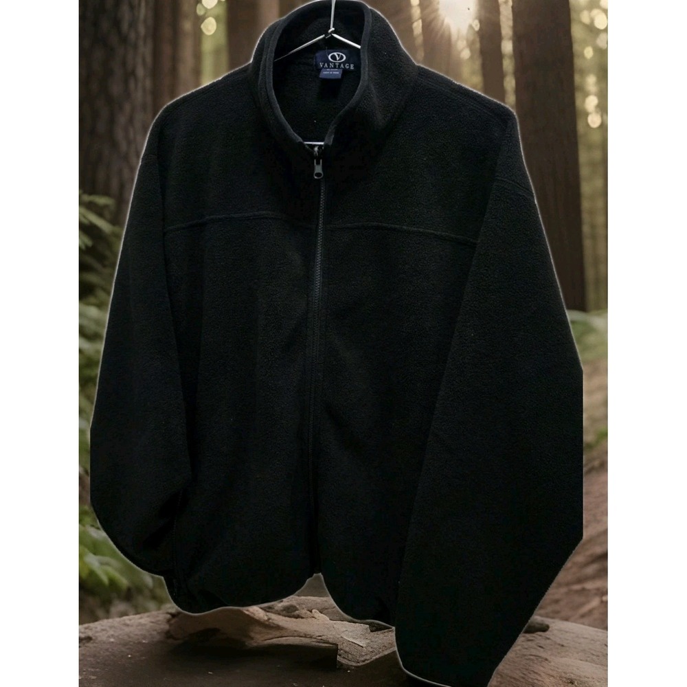 Vantage Full Zip Fleece Jacket Mens XL Black Classic Outdoor Layer Mock Neck